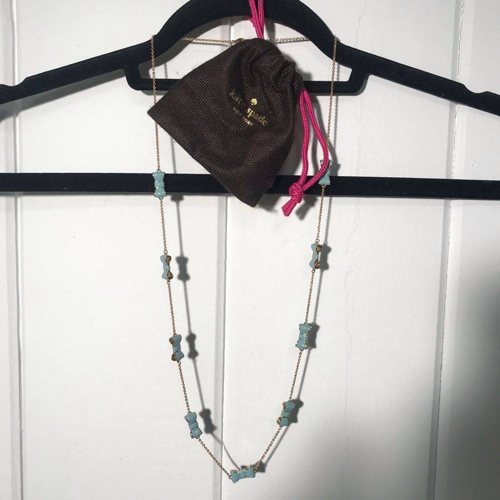 New Kate Spade Gold and Blue Bow Necklace